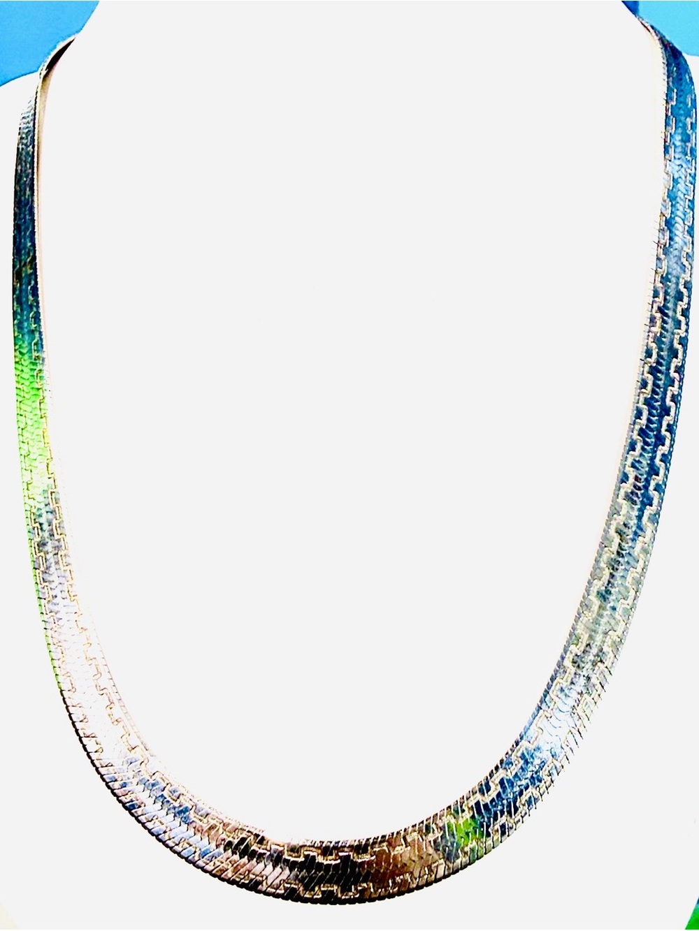 Vintage Sterling Silver wide Herringbone Statement Necklace- Women Jewelry